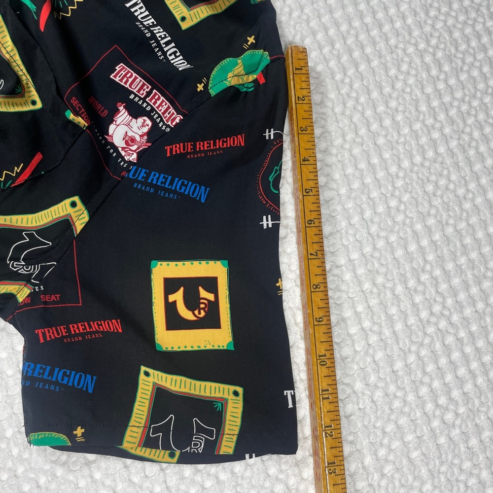 True Religion Resort Shirt Mens Large Black NWT SS Camp Collar Graphic Buddha - Picture 16 of 16